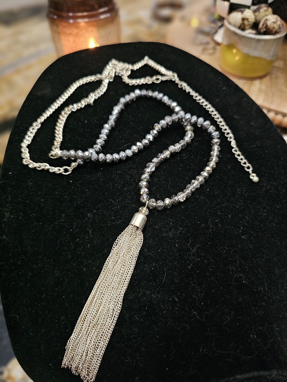 Silver-Tone Faceted Bead Tassel Necklace - Women's Jewelry